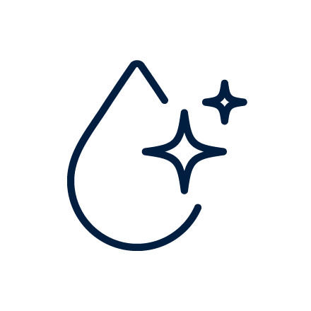 Icon for water filtration in dark blue.
